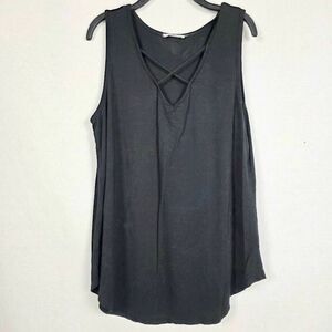 BOMBOM Black Criss Cross Front Tank Top Size L Made in USA